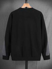 SHEIN 青少年男童/青少年男童休闲日常舒适拼接撞色刺绣圆领宽松套头抓绒卫衣 - 黑色 - 查看 2