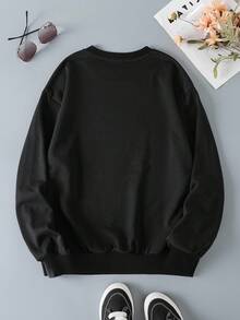 LOONEY TUNES X SHEIN 女式卡通图案圆领长袖套头衫 - 白色 - 查看 2