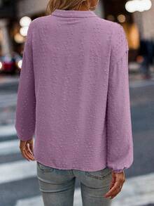 SHEIN LUNE 女式纽扣前长袖拼布衬衫，休闲日常女式衬衫 - 紫色 - 查看 2