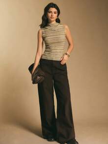 Poéselle 女士条纹极简无袖针织上衣，日常穿着 - 綠色 - 查看 5