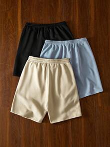 Manfinity Unisex 4件套男士针织休闲宽松纯色短裤，百搭日常穿着，青春时尚，情侣装 - 彩色 - 查看 2