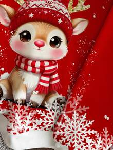 Tween Girl Red Autumn Cute Graphic Christmas Reindeer Snowflake Pattern Sweatshirt,Loose Fit Crew Neck Long Sleeve Birthday Festive Casual Top - Multicolor - View 5