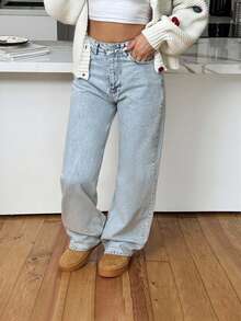 SHEIN PETITE 100%Cotton HIGH RISE STRAIGHT CUT LIGHT BLUE WOMEN JEAN - Light Wash - View 7