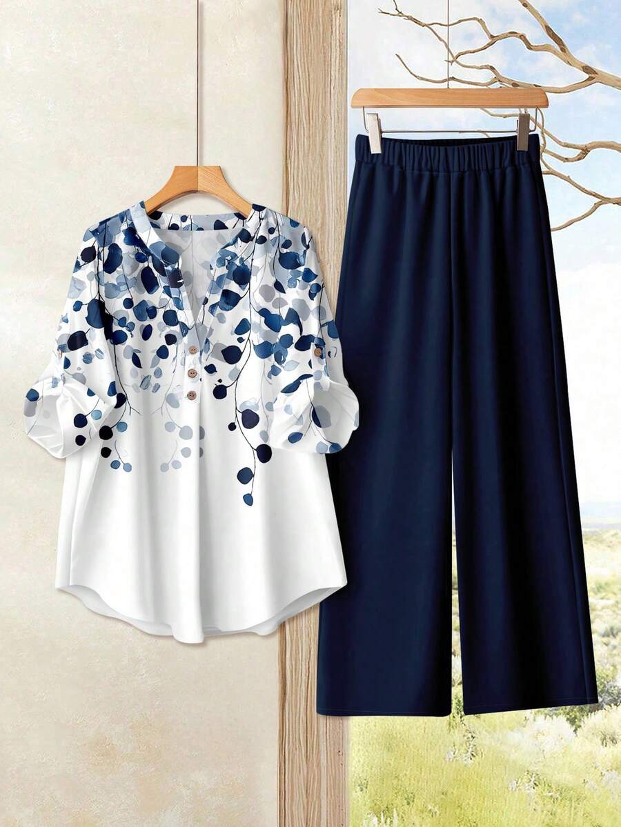 Rusticease 女士休闲复古花卉两件套，适合秋冬季