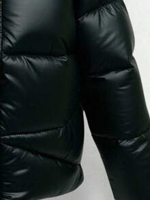 SHEIN Teenager Boys' Casual Letter Slogan Print Hooded Zip-Up Jacket Outerwear Bomber Jacket Puffer Padded Coat, Versatile All-Match Jacket Suitable For Commuting, School, Casual, Travel, Outdoor, Party, Fall Autumn And Winter Clothes - Black - View 5