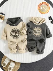SHEIN 4pcs Baby Boy Cute Casual Sports Versatile Color Block Letter Graphic Hoodie & Joggers Tracksuit Set, Unisex Baby Winter Clothes Baby Boy Sweatsuit Baby Set Autumn Winter Season Baby Boy Winter Sets Baby Boy Fall Newborn Zipper Suit Baby Boy Hoodie Set  Fashion