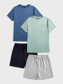 EASEVO Plus Size Men 2-Piece Set: Multi-Color Knit T-Shirt And Shorts Summer Outfit - White - View 13
