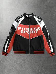 ROMWE MEN Street Life Men's Racing Element Jacket, Suitable For Autumn/Winter - Black - View 3