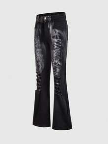 ROMWE MEN Goth Men's Pocket & Strap Design Distressed Casual Jeans - Black - View 3