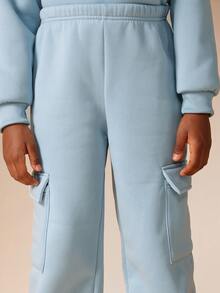 SUMWON Boys Light Blue Crew Neck Sweatshirt And Jogger Pants Matching Co-Ord Set With Cargo Pockets Elastic Cuffs - Blue - View 8