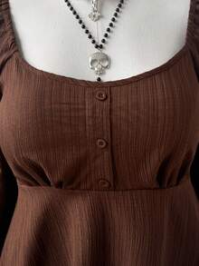 Sunspun 大码女式复古自然风军绿色长袖衬衫 - 軍綠色 - 查看 3