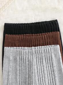 SHEIN Conjunto de 3 peças de leggings básicas casuais para meninas, em cores sólidas, com barra canelada em tricô, leggings confortáveis para o dia a dia em jacquard, ideais para outono/inverno.