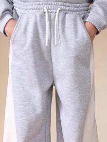 SUMWON Wide Leg Heathered Sweatpants With Ribbed Cuffs And Drawstring Waist For Comfortable Wear Vacation - Grey - View 6
