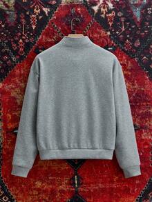 SWAVVY Men's Half-Zip Letter Embroidery Stand Collar Long Sleeve Pullover Sweatshirt And Sweatpants Set - Light Grey - View 2