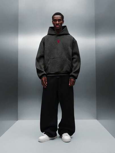 PLAYBOY X SUMWON Mens Essential Washed Effect Overhead Hoodie Pullover Regular Fit Drawstring Hooded Sweatshirt Fall Winter Casual