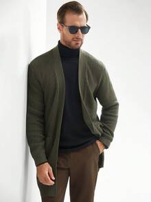 Manfinity Mode Loose Fit Men's Solid Ribbed Knit Duster Cardigan