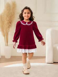 Robe élégante à volants et blocs de couleur pour jeune fille