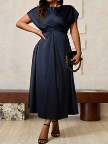 Roveilla 大码女装时尚优雅纯色短袖连衣裙长款套装