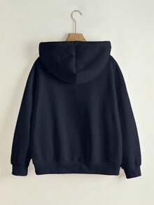 INAWLY Áo nỉ có mũ trùm đầu cỡ lớn dành cho nữ, áo khoác nỉ thường ngày họa tiết chữ, thích hợp cho giáo viên, trở lại trường, tốt nghiệp, mặc hàng ngày, áo khoác ngoài mùa đông, thời trang và đa năng - Màu xanh hải quân - Xem 2