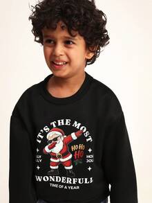 SUMWON Boys Christmas Sweatshirt Dabbing Santa Holiday Pullover Wonderful Time Year Festive Kids Winter Top - Black - View 3