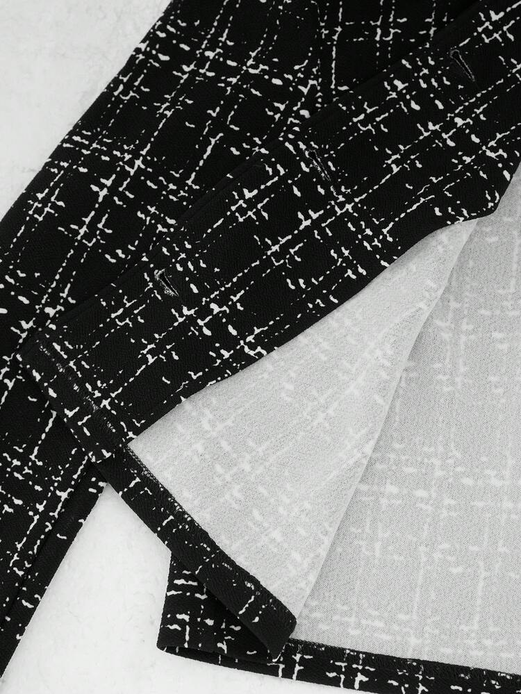 Editum Women's Black & White Faux Tweed Printed Knit Blazer Set Woman Suit Plaid Two Piece Set Winter  Christmas New Year Thanksgiving Black - Black and White - View 9