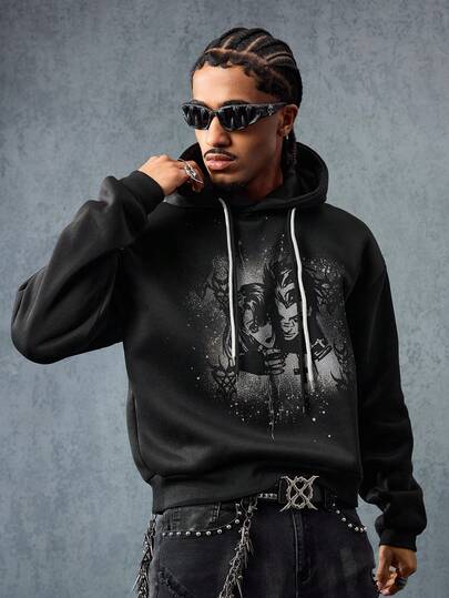 Street Life Men's Fashionable Printed Themed Dark Hoodie