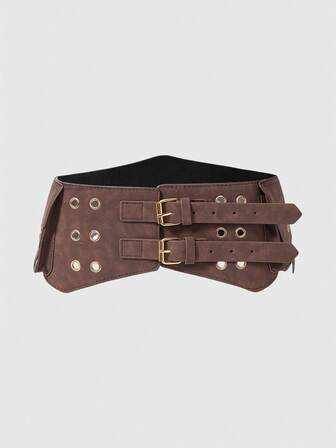 Grunge Punk Y2K Punk Style Black Metal Rivet Eye Multi-Pocket Adjustable Metal Buckle Fanny Pack For Women