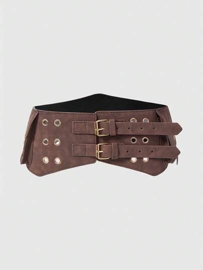Grunge Punk Y2K Punk Style Black Metal Rivet Eye Multi-Pocket Adjustable Metal Buckle Fanny Pack For Women