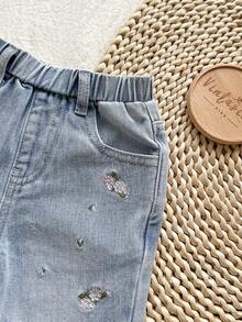 Vintaside Kids 女童刺绣花卉牛仔裤 - 中等水洗藍 - 查看 6