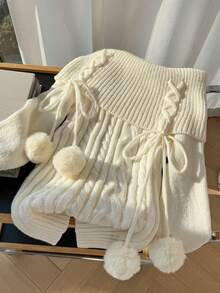 CovetEZ 圣诞性感露肩长袖针织毛衣，甜美迷人，适合圣诞派对穿着，秋冬 - 白色 - 查看 4