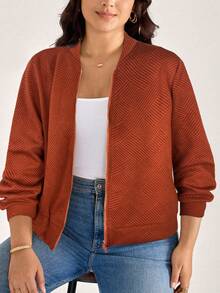 Comfylo Fashionable Casual Khaki Knit Jacquard Jacket, Suitable For Commuting/Winter - Brown - View 5