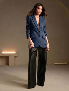 Anewsta 绒面革长袖优雅多口袋西装外套 - 藏蓝色 - 查看 5