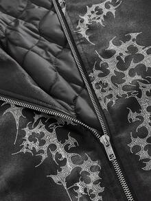 ROMWE MEN Goth Abrigo acolchado con capucha, cremallera y manga larga de estilo gótico informal para hombre, para invierno - Negro - Ver 5