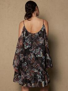 Freevana Vestido de hombros descubiertos con estampado de paisley de talla grande, otoño - Negro - Ver 7