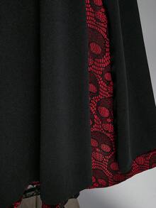 ROMWE EDITION Váy midi ren họa tiết xương rồng Gothic Giáng sinh xẻ tà cao, thắt eo, thắt eo cỡ lớn cho nữ - màu đen - Xem 4