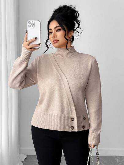 Elenzga Plus Size Women's Turtleneck Knit Sweater