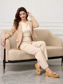 Sleekvia Women's Soft Bottom Loafers, British Style Leather Shoes, Versatile & Elegant For Commuting - Yellow - View 6