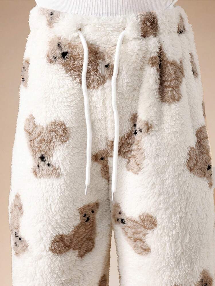 Pantaloni del pigiama con stampa di orsacchiotto peloso