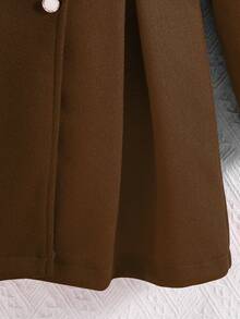 SHEIN Tween Girls Red Ruffle Trim Long Sleeve Casual Hooded Single-Breasted Overcoat - Coffee Brown - View 4