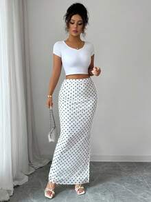 Rafferiza Chân váy ôm sát bằng vải lưới chấm bi thanh lịch dành cho nữ, thích hợp cho mùa thu. - trắng - Xem 3