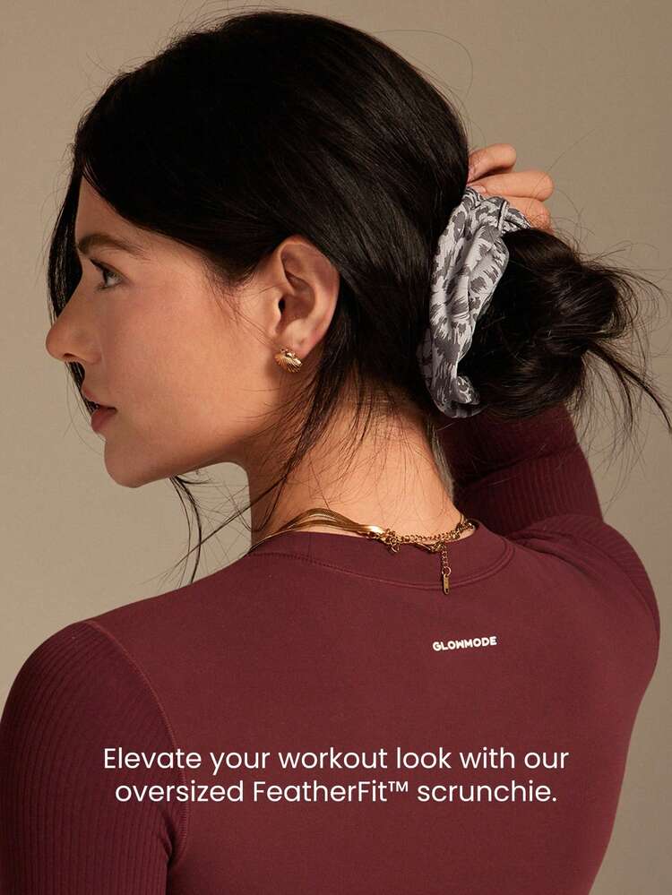 FeatherFit™ Studio Swirl Soft Stretchy Sweat-Wicking Oversized Reflective Logo Hair Scrunchie Gym Workout Training Yoga Studio Daily Active Wear