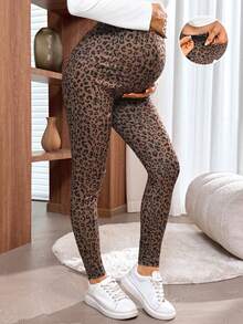 SHEIN Leggings de embarazo informales de cintura alta con estampado de leopardo