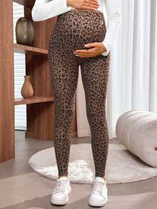 SHEIN Leggings de embarazo informales de cintura alta con estampado de leopardo