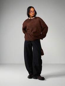 MISSGUIDED Áo len dệt kim dáng rộng có đường may hở, tay dài, có gân, thích hợp mặc nhiều lớp vào mùa thu đông - Cà phê nâu - Xem 3