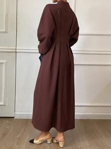 DAZY Váy dài xếp ly trơn màu thường ngày cho nữ, mùa thu - Cà phê nâu - Xem 2