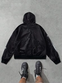 SHEIN Sweat-shirt oversize pour préadolescents, style universitaire décontracté, confortable et à la mode, polyvalent et pratique, tissu doux adapté au quotidien, à l'école, aux sorties, aux activités de plein air, en toutes saisons. - Noir - Voir 2