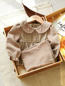 Vintaside Kids Babygirl Infant/Baby GirlSpring/Autumn Collared Long Sleeve Fashionable Top And Versatile Casual Pants Set, Suitable For Daily Outings, Leisure, Camping, And Vacations