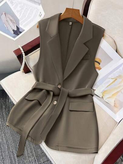 GlowEve 时尚百搭纯色无袖西装外套