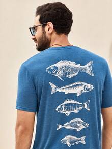 Manfinity VCAY 3pcs Pack Men's Casual Fish Print Round Neck Short Sleeve Knit T-Shirt, Summer - Multicolor - View 5
