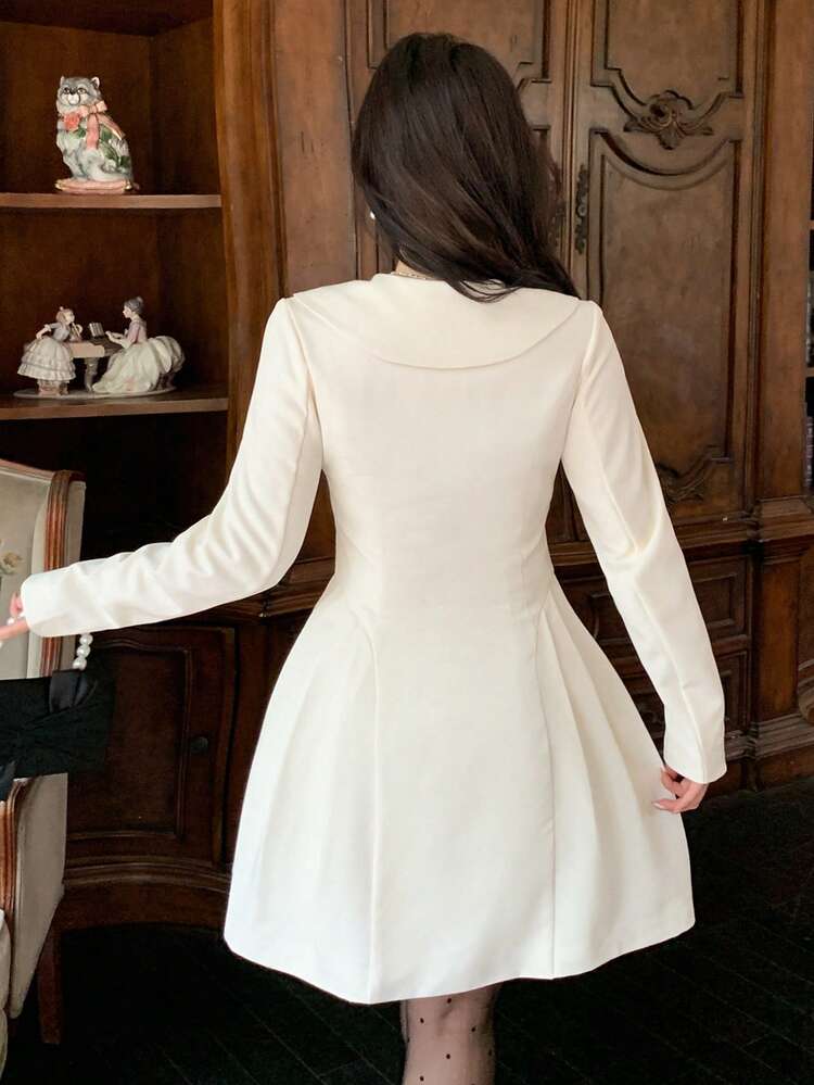 Women's Elegant Solid Color Pleated Long Dress, Autumn